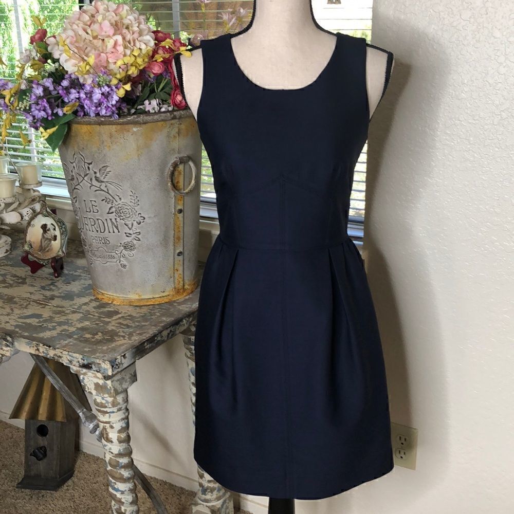 J.‎ Crew Deep Navy Fit and Flare Preppy Dark Academia Dress Size 0